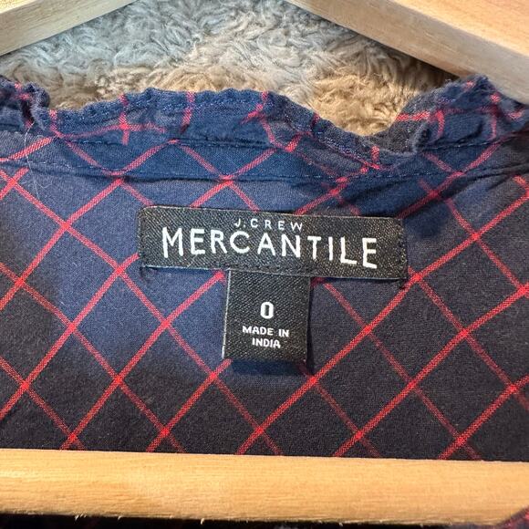 J. Crew Blue Red Windowpane Cotton Poplin Pintuck Popover Blouse Top Shirt 0 XS - Picture 7 of 9
